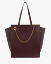 Sac cabas LEXI GM Aubergine de face, panneaux en suède et chaîne amovible dorée