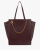 Sac cabas LEXI GM Aubergine de face, panneaux en suède et chaîne amovible dorée