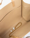 LEXI GM Beige bag open, interior with zip pocket and removable key chain