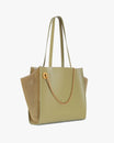 Sac LEXI MM Limestone de trois quarts, panneaux en suède, chaîne amovible dorée, anses portées