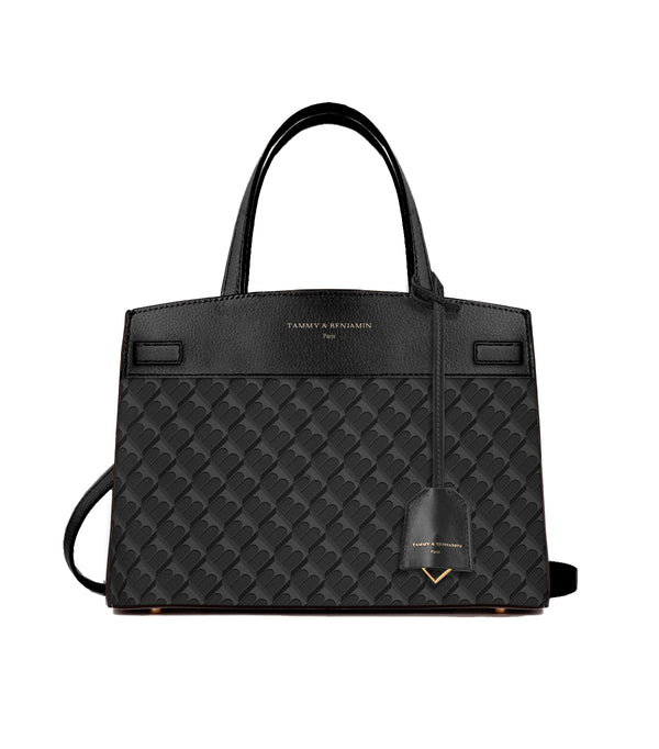 Sac MADISON Noir monogram, vue de face, avec anses courtes et bandoulière amovible