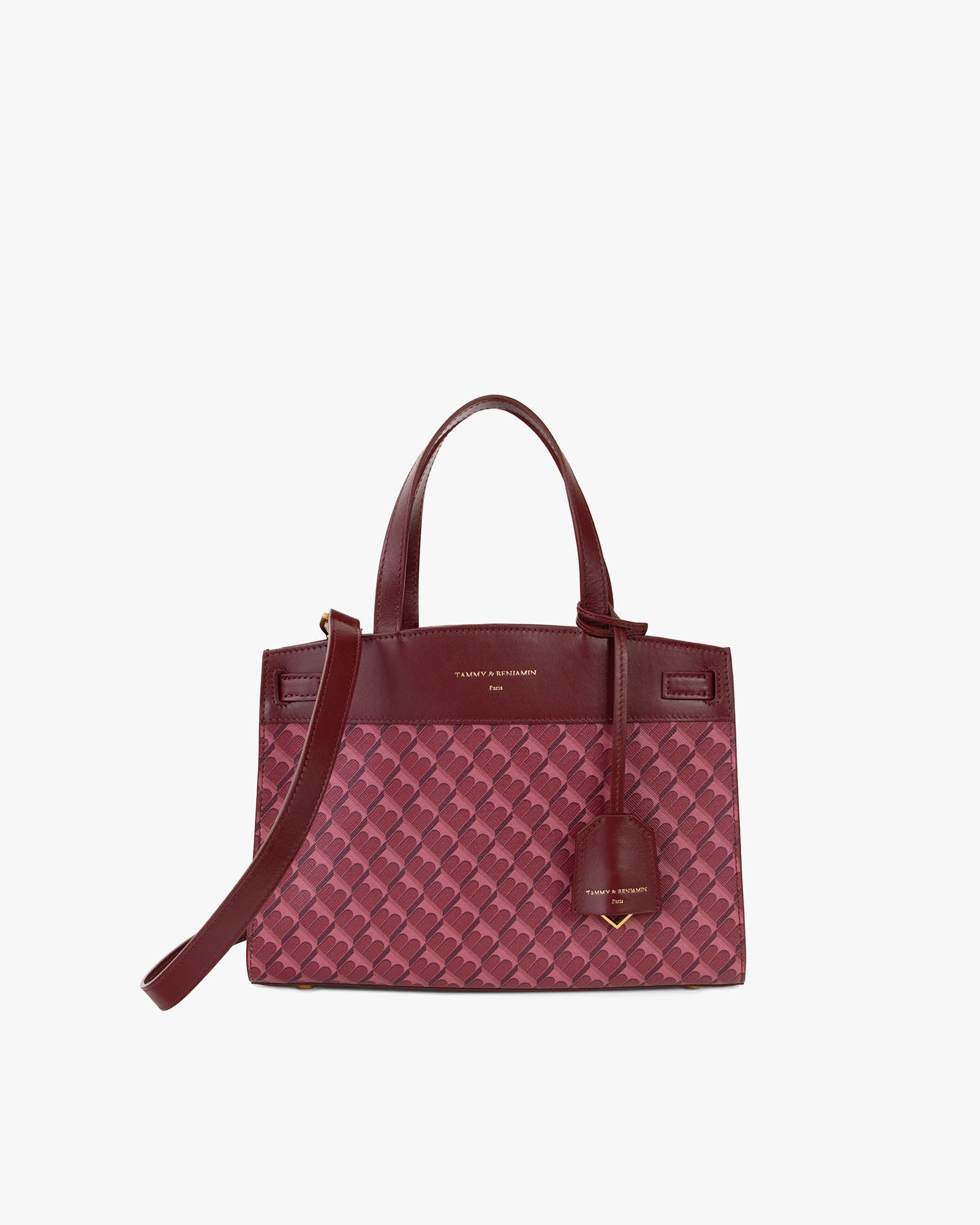 Sac MADISON Bordeaux de face, toile Marble Arch et cuir, anses courtes et bandoulière amovible