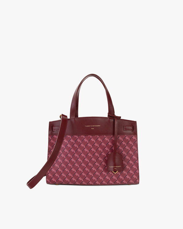 Sac MADISON Bordeaux de face, toile Marble Arch et cuir, anses courtes et bandoulière amovible