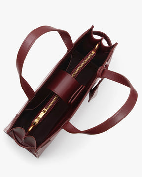 Sac MADISON Bordeaux vu de l'intérieur, compartiments ouverts et pochette centrale zippée