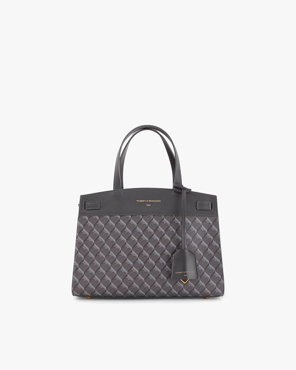 Sac MADISON gris en toile enduite à motif, vue de face avec anses courtes