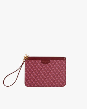 POCHETTE PM MONOGRAM Bordeaux, vue de face avec dragonne en cuir, en toile enduite Marble Arch