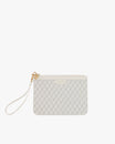 Pochette PM Monogram ivoire, vue de face, posée, avec dragonne en cuir détachée