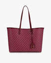 TOTE MONOGRAM Bordeaux, vue de face posé, anses longues en cuir et porte-adresse