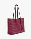 TOTE MONOGRAM Bordeaux, vue de trois quarts, posé, anses longues en cuir, motif monogram