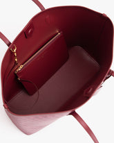 TOTE MONOGRAM Bordeaux vu de dessus, intérieur ouvert avec pochette zippée amovible