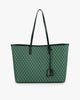 Sac TOTE MONOGRAM vert de face, posé, motif architecte sur toile enduite et anses plates en cuir