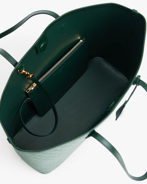 TOTE MONOGRAM Vert, vue intérieure ouverte avec pochette zippée amovible et anses plates