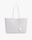 TOTE MONOGRAM blanc ivoire, vue de face, anses longues en cuir, posé sur fond blanc