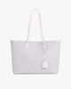 TOTE MONOGRAM blanc ivoire, vue de face, anses longues en cuir, posé sur fond blanc
