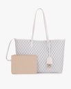 Tote Monogram ivoire posé de face avec ses deux anses et pochette amovible beige assortie