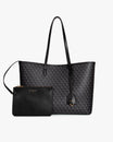 Tote Monogram noir, vue de face posé avec pochette zippée amovible devant et anses longues en cuir