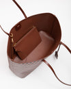 TOTE MONOGRAM Brown, open interior view with removable zipped pouch and matching small pouch