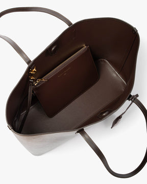TOTE MONOGRAM Chocolat, vue intérieure ouverte avec pochette zippée amovible