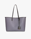 TOTE MONOGRAM gris, vue de face avec anses longues en cuir et pampille logo