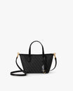Sac SHOPPER NANO noir monogram, vue de face avec anses courtes et bandoulière amovible détachée
