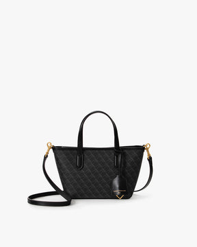 Sac SHOPPER NANO noir monogram, vue de face avec anses courtes et bandoulière amovible détachée