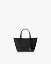 Shopper Nano Monogram noir, vue de face, posé, avec anses en cuir et étiquette cuir de la Maison