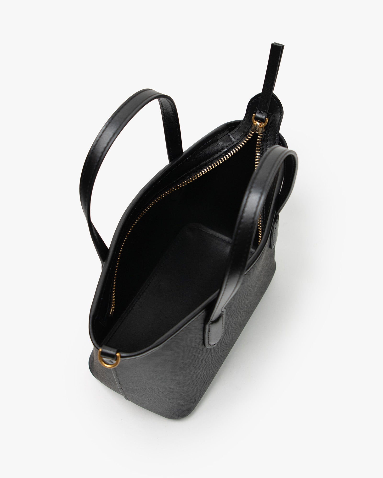 SHOPPER NANO Noir monogram, vue de dessus ouverte montrant l'intérieur, la fermeture zippée et les anses