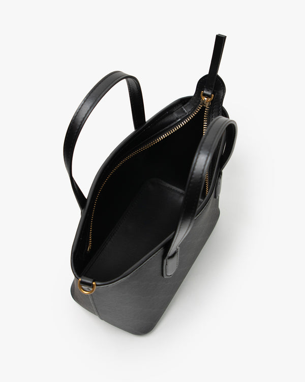 SHOPPER NANO Noir monogram, vue de dessus ouverte montrant l'intérieur, la fermeture zippée et les anses