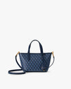 SHOPPER NANO Bleu, vue de face avec anses courtes et bandoulière amovible posée au sol