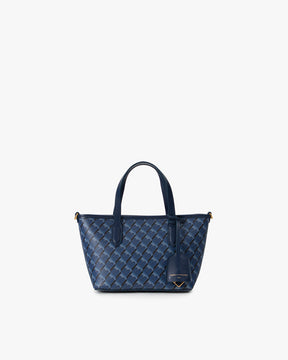 SHOPPER NANO bleu, vue de face, posé, avec anses courtes et bandoulière amovible