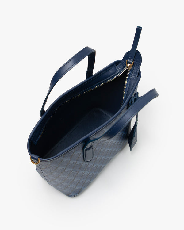 SHOPPER NANO Bleu, vue de dessus sac ouvert, zip intérieur et anses visibles