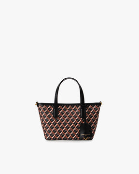 SHOPPER NANO Brown and black, front view, short handle carried by hand, monogram pattern