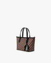 SHOPPER NANO brown and black, three-quarter view, standing, monogram print with black leather handles