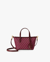 Shopper Nano Bordeaux, vue de face, posé, avec anses courtes et bandoulière amovible