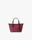 SHOPPER NANO Bordeaux en toile enduite monogram, vue de face avec anse portée et étiquette cuir