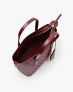 SHOPPER NANO Bordeaux ouvert, vue plongeante sur l'intérieur en cuir et la fermeture zippée
