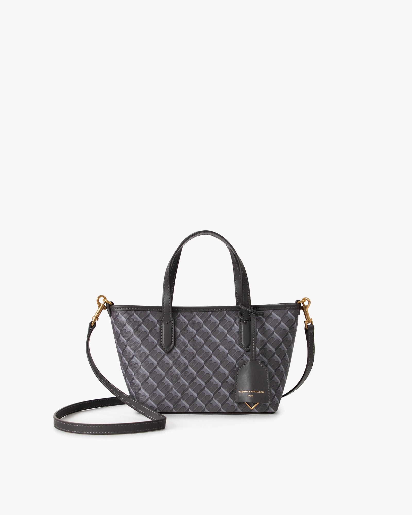 SHOPPER NANO in grey, front view with short handles and detachable shoulder strap unclipped