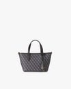 SHOPPER NANO in grey, front view with leather top handles and hanging tag