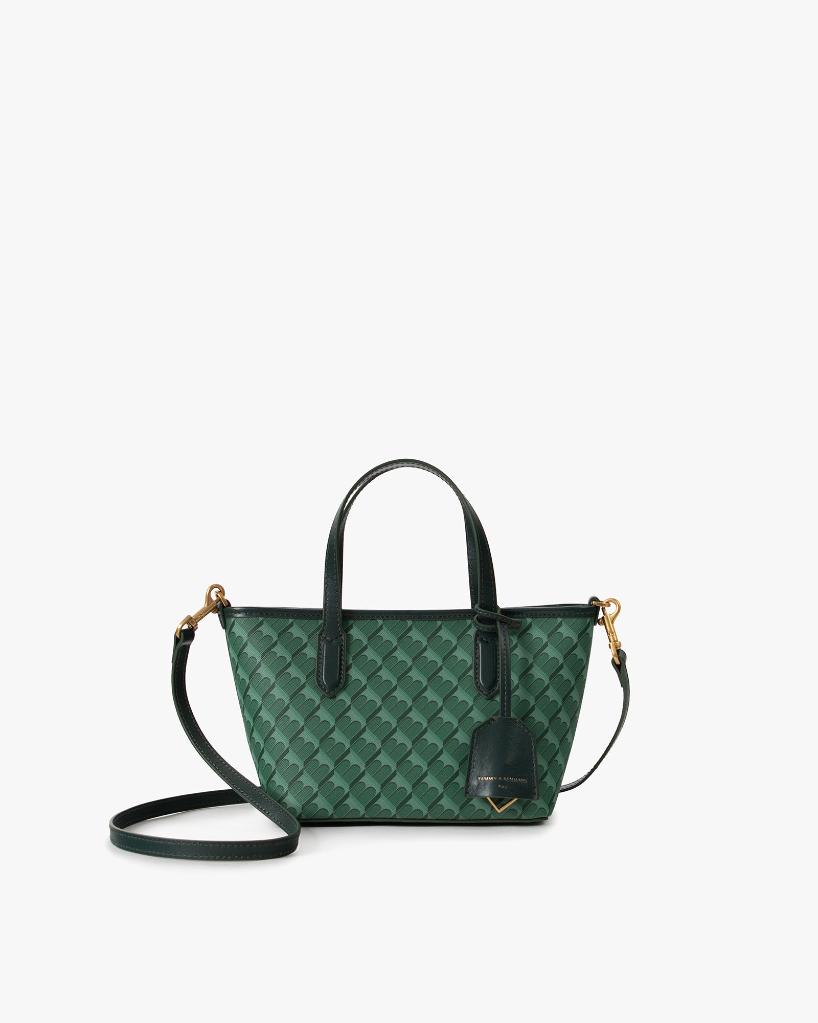 SHOPPER NANO Vert à motif Marble Arch, vue de face avec anses et bandoulière amovible posées