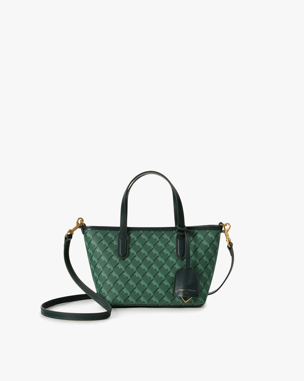 SHOPPER NANO Vert à motif Marble Arch, vue de face avec anses et bandoulière amovible posées