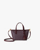 SHOPPER NANO prune, vue de face, posé, anses et bandoulière amovible en cuir, motif monogram