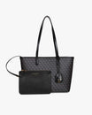 TOTE MONOGRAM PM noir, vue de face avec pochette amovible posée devant, anses plates