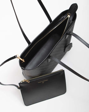 TOTE MONOGRAM noir, vue intérieure ouverte avec pochette zippée amovible sortie