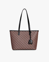 TOTE MONOGRAM PM bag in brown and black, front view, flat straps worn on the shoulder