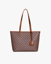 TOTE MONOGRAM PM in Brown, front view, flat leather straps, hanging leather tag