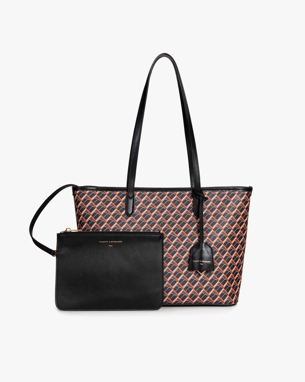 TOTE MONOGRAM PM brun et noir, vue de face avec pochette amovible noire posée devant