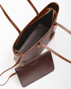 TOTE MONOGRAM Brown, open interior view with matching zippered removable pouch