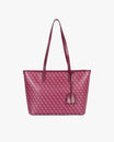 TOTE MONOGRAM PM Bordeaux, vue de face, posé, porté par ses deux anses, toile enduite monogramme