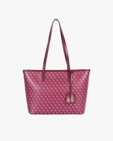TOTE MONOGRAM PM Bordeaux, vue de face, posé, porté par ses deux anses, toile enduite monogramme