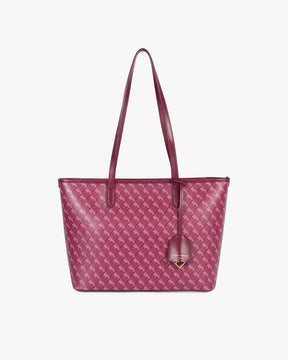 TOTE MONOGRAM PM Bordeaux, vue de face, posé, porté par ses deux anses, toile enduite monogramme